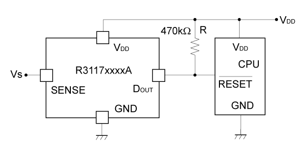 Typical Application: R3117xxxxA CPU Reset Circuit (Nch Open Drain Output)