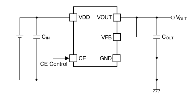 RP132J/Kxx1x 基本回路例 出力電圧IC 内部固定例