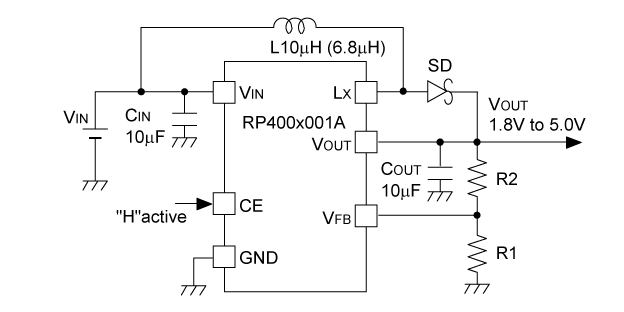 RP400x001A 基本回路例 (出力電圧外部設定)