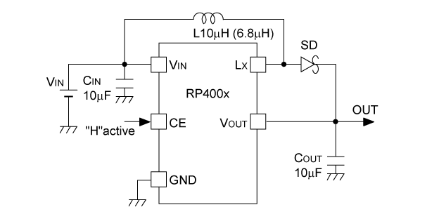 RP400xxx1A 基本回路例 (出力電圧IC 内部設定)