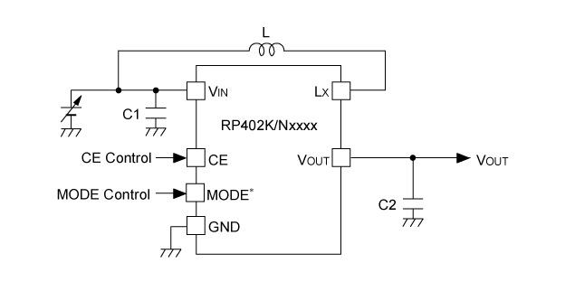 RP402K/Nxxxx 基本回路例 (出力電圧内部固定)