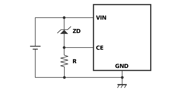 図3. ツェナーダイオードZDと抵抗Rを用いた回路