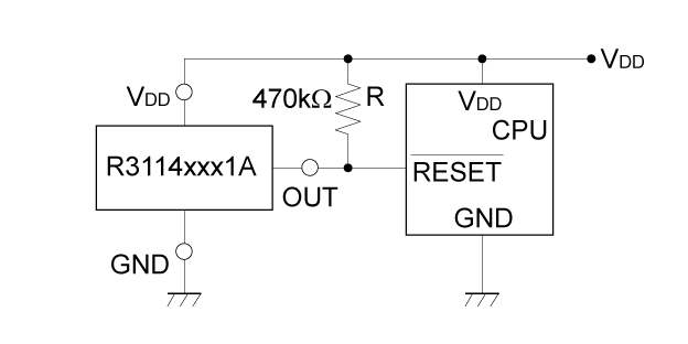 Typical Application: R3114xxx1A CPU Reset Circuit (Nch Open Drain Output)