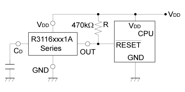 Typical Application: R3116xxx1A CPU Reset Circuit (Nch Open Drain Output)