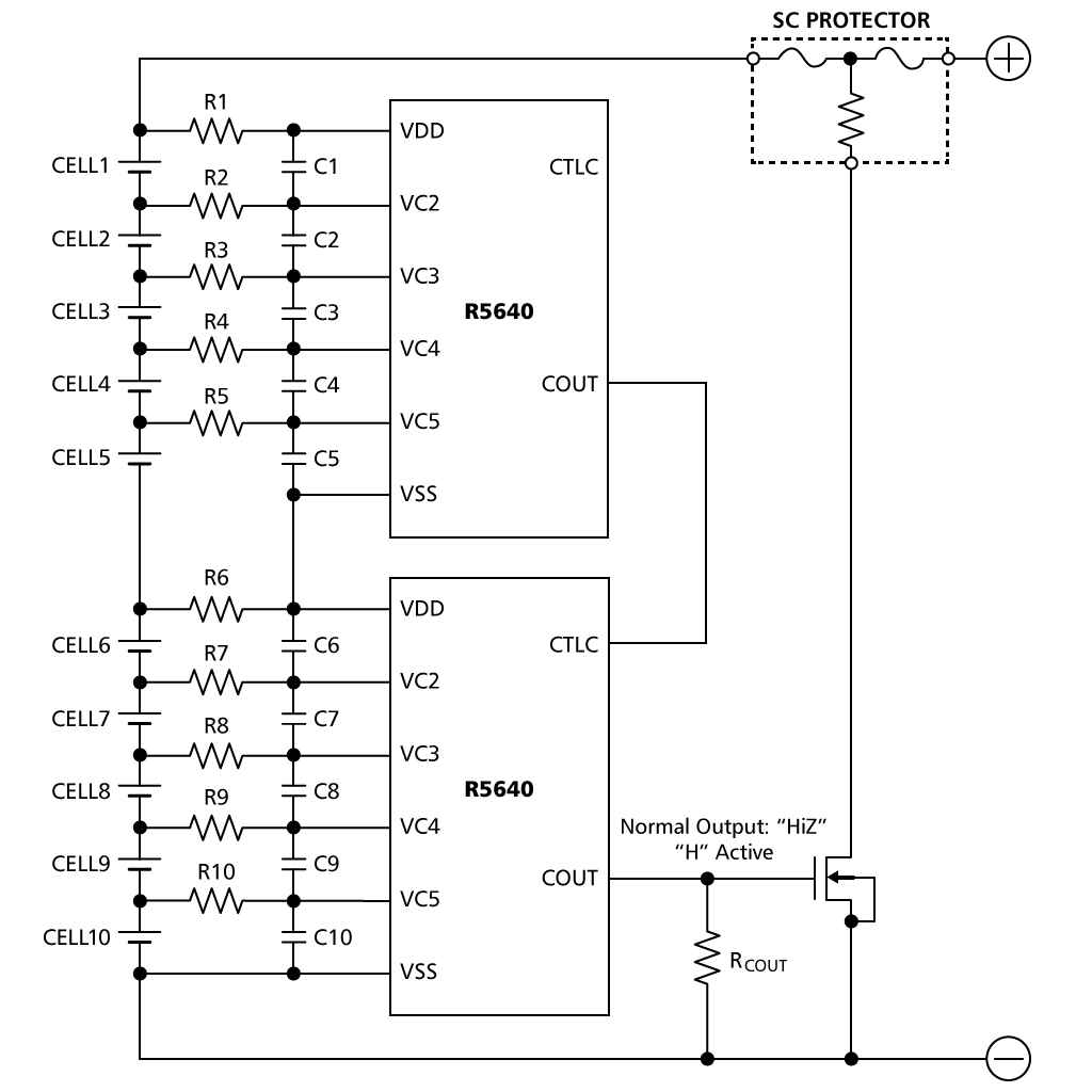 基本回路例 10セル保護回路例 (カスケード接続例)