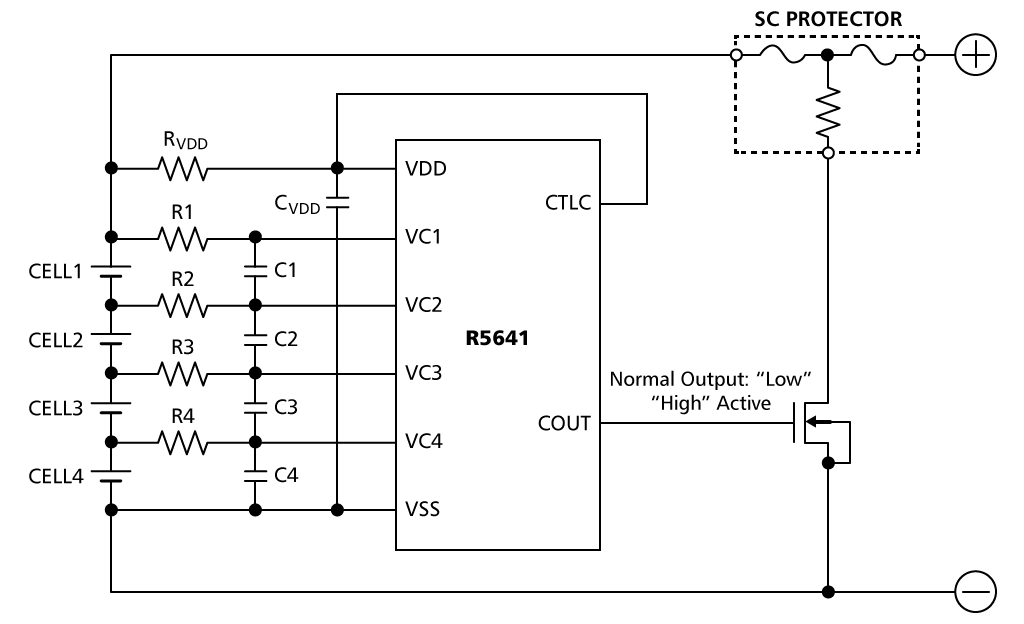 基本回路例 4セル保護回路例