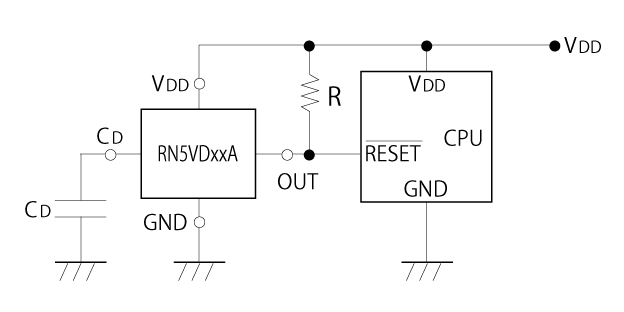 基本回路例 RN5VDxxA CPUリセット回路 (Nch オープンドレイン出力)