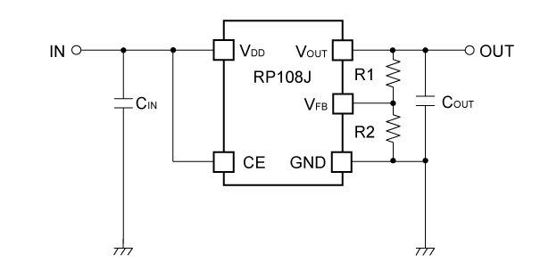 RP108J081x 基本回路例 出力電圧外部設定例