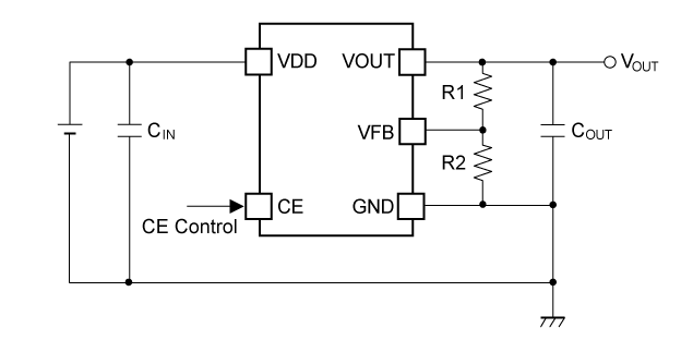 RP132x001x Typical Application: Ext. adjustable output voltage type