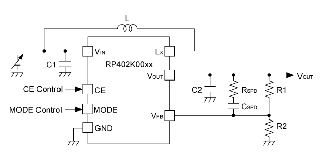 RP402Kxxxx 基本回路例 (出力電圧外部設定)